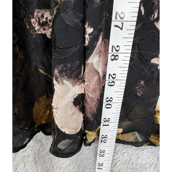 Susan Graver 1X Top Black Gold Floral Chiffon Long Balloon Slv Textured Boho - Picture 6 of 11